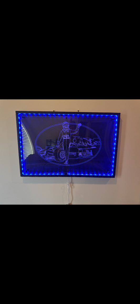 Custom LED Acrylic Engraved Racing Sign – Red Bull Inspired